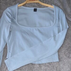 SHEIN Light Blue Ribbed Long Sleeve Top